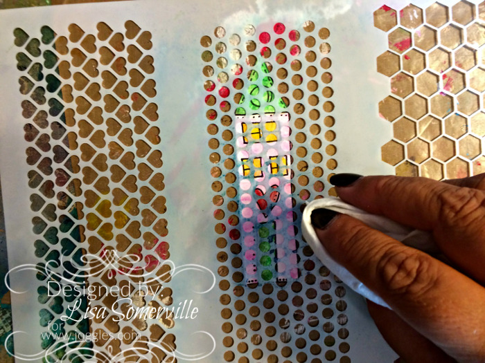 Lisa Wonky House Sept step 8 add stencil remove with baby wipe