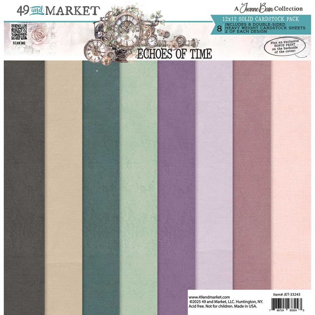 49 & Market Echoes Of Time Collection - 12" x 12" Solid Cardstock Pack [JET-33243]