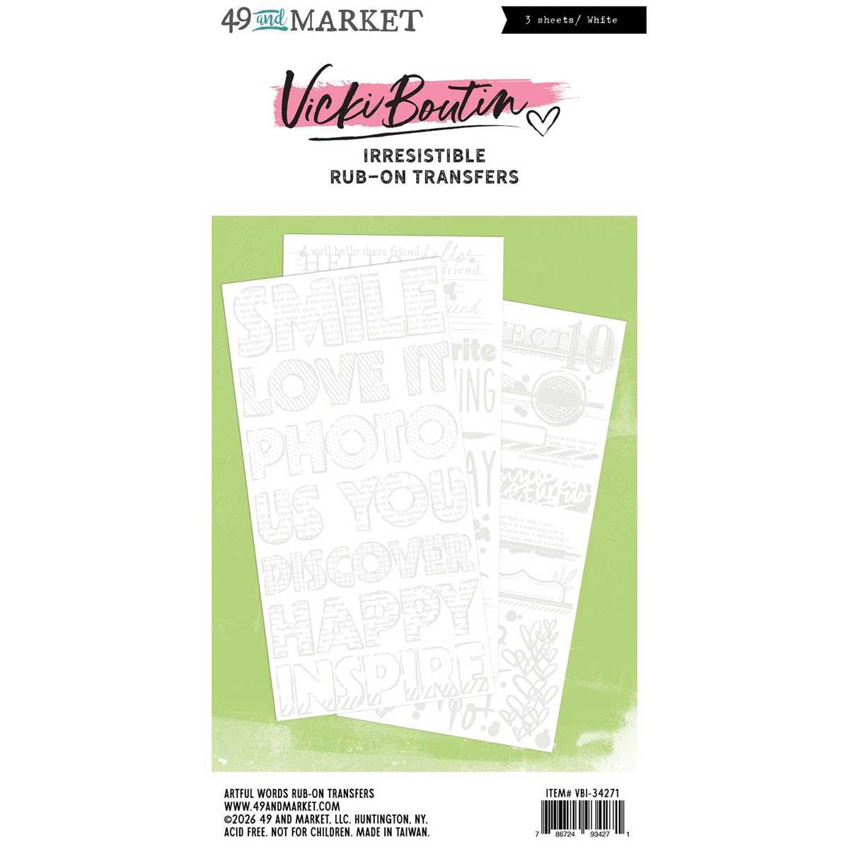 49 & Market Irresistible Collection - Rub-On Transfers - Artful Words [VBI-34271]