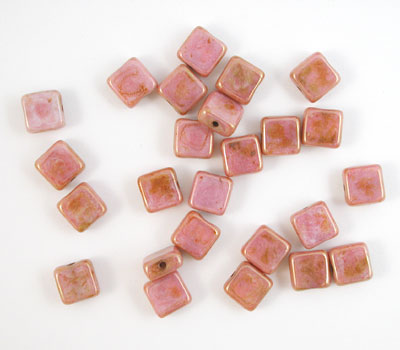 6mm Small Flat Square Beads - [P65491] Opaque Rose/Gold Topaz 