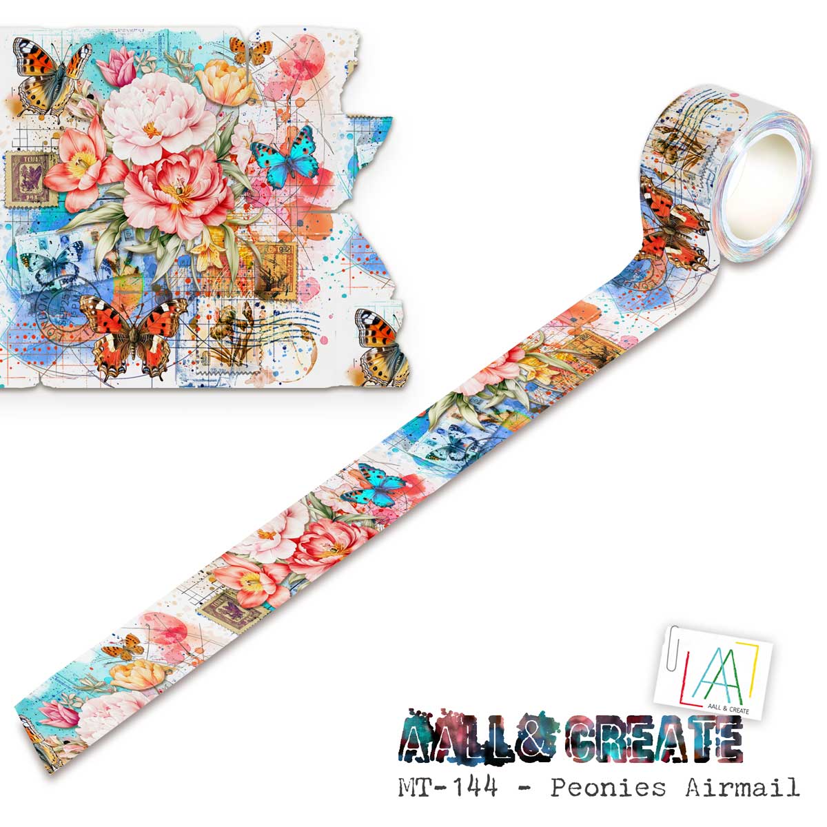 AALL & Create Layer It Up Washi Tape - Peonies Airmail [MT-144]