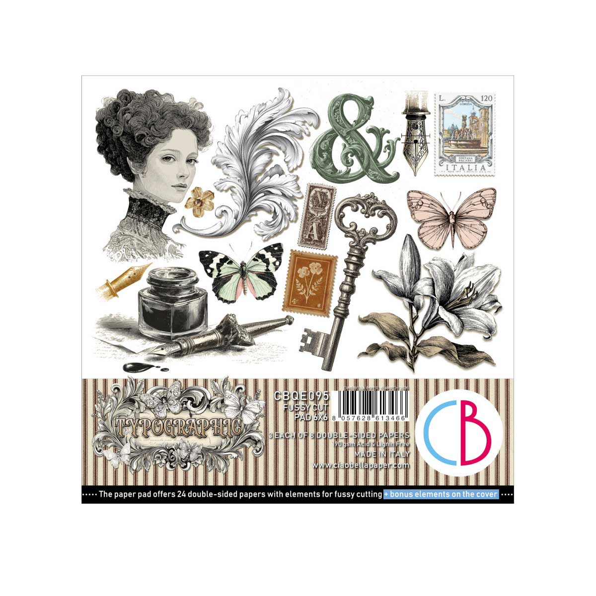 Ciao Bella 6" x 6" Fussy Cut Paper Pad - Typographic [CBQE095]