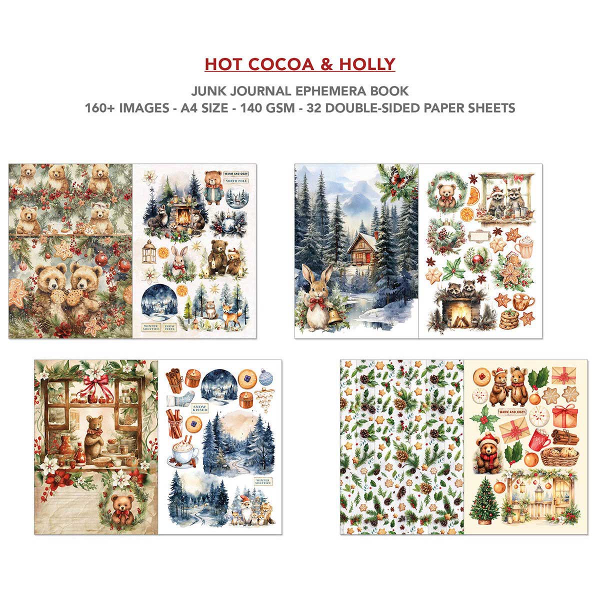 Ciao Bella A4 Junk Journal & Ephemera Book - Hot Cocoa & Holly [CBB015] - Image 4