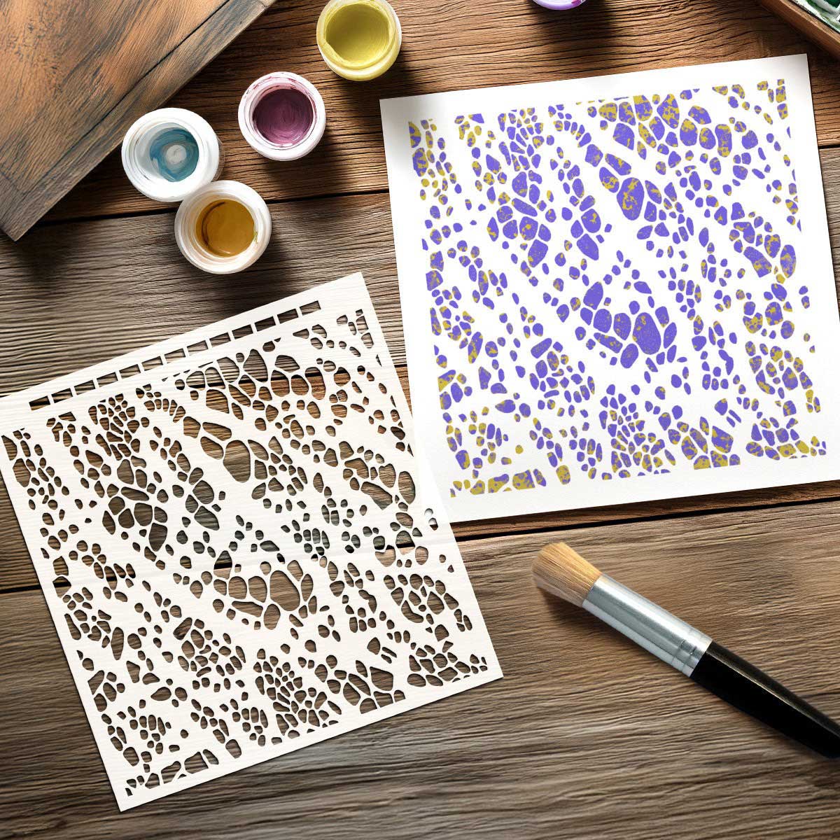 Cosmic Shimmer / Andy Skinner Mixed Media Stencil 8" x 8" - Pebble Mosaic [08-0004-AS] - Image 2