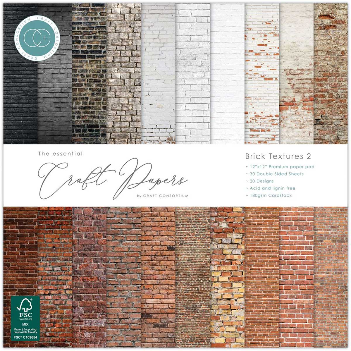 Craft Consortium 12" x 12" Paper Pad - Brick Textures 2 [CCEPAD042]