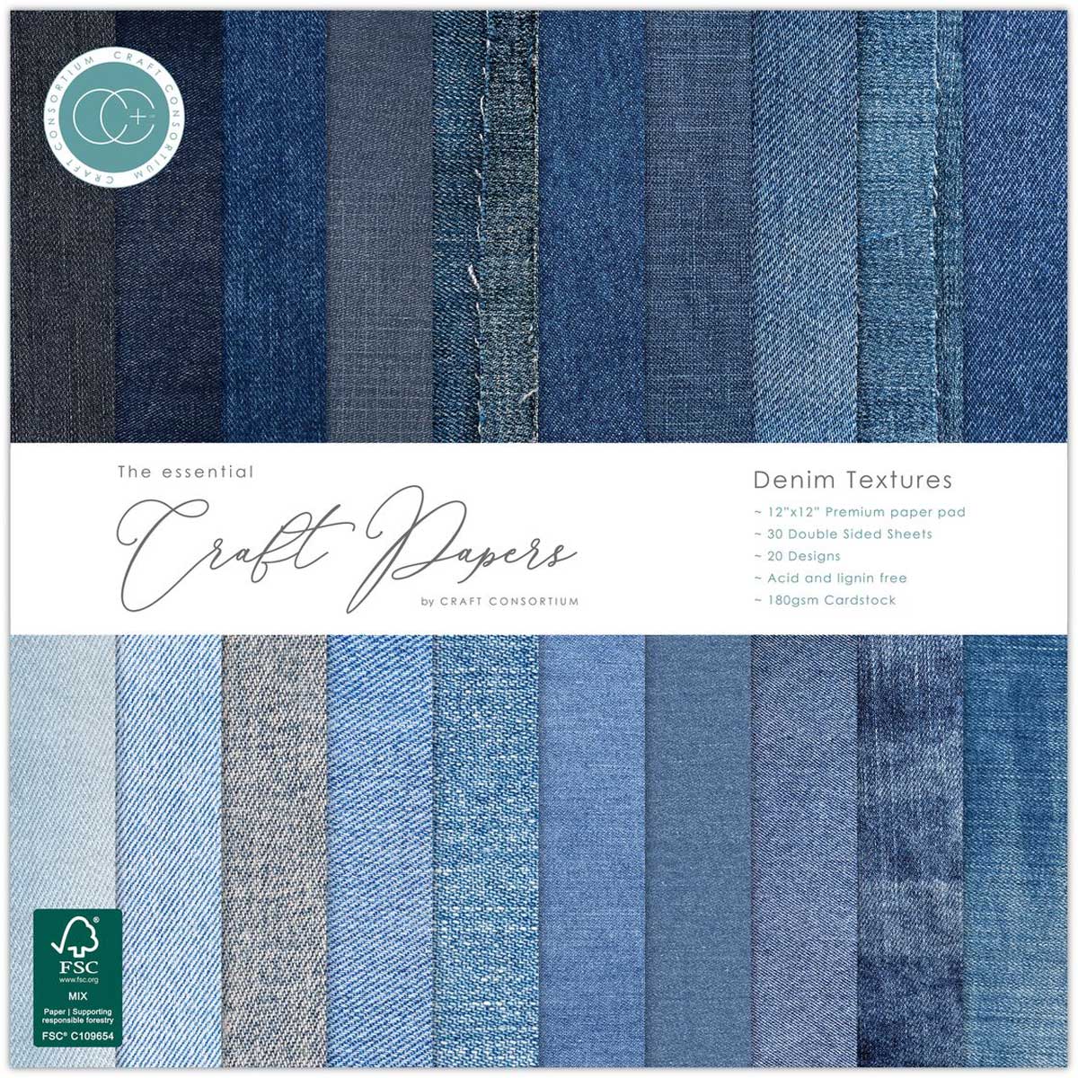Craft Consortium 12" x 12" Paper Pad - Denim Textures [CCEPAD044]