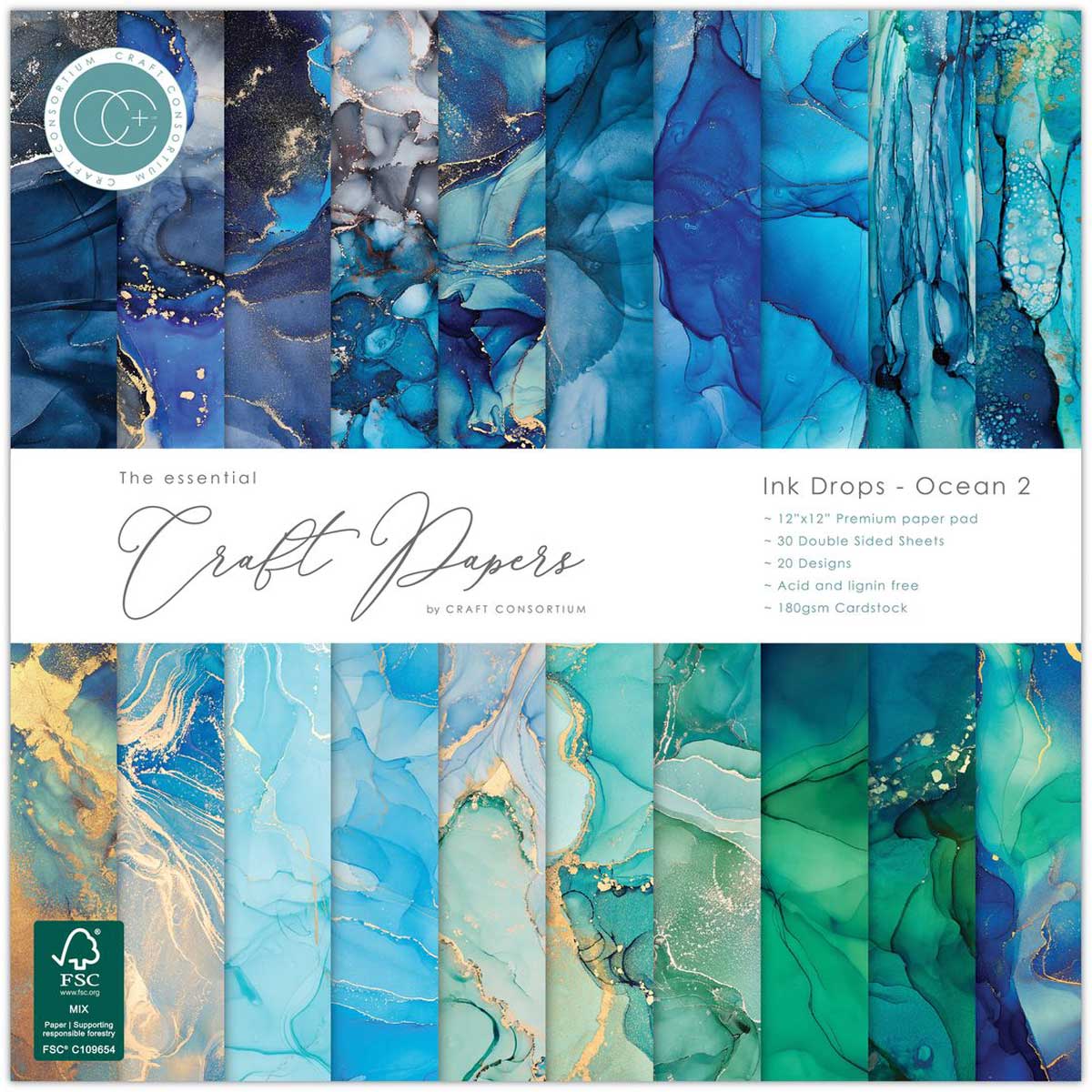 Craft Consortium 12" x 12" Paper Pad - Ink Drops Ocean 2 [CCEPAD041]