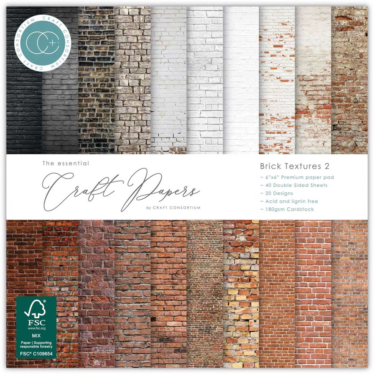 Craft Consortium 6" x 6" Paper Pad - Brick Textures 2 [CCEPAD042B]