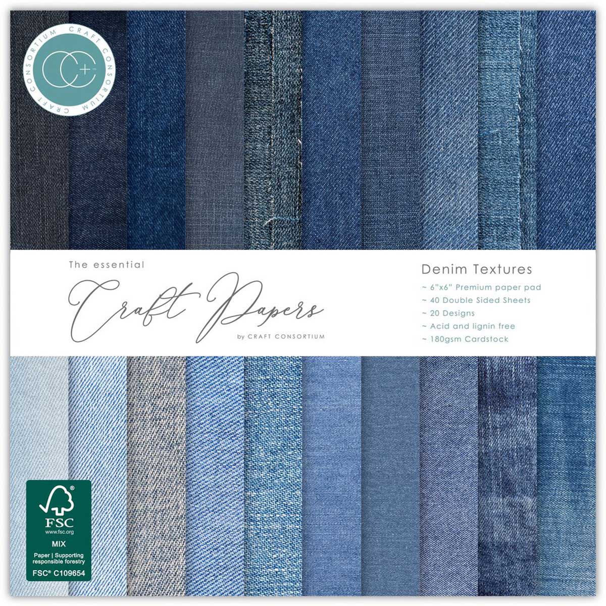 Craft Consortium 6" x 6" Paper Pad - Denim Textures [CCEPAD044B]