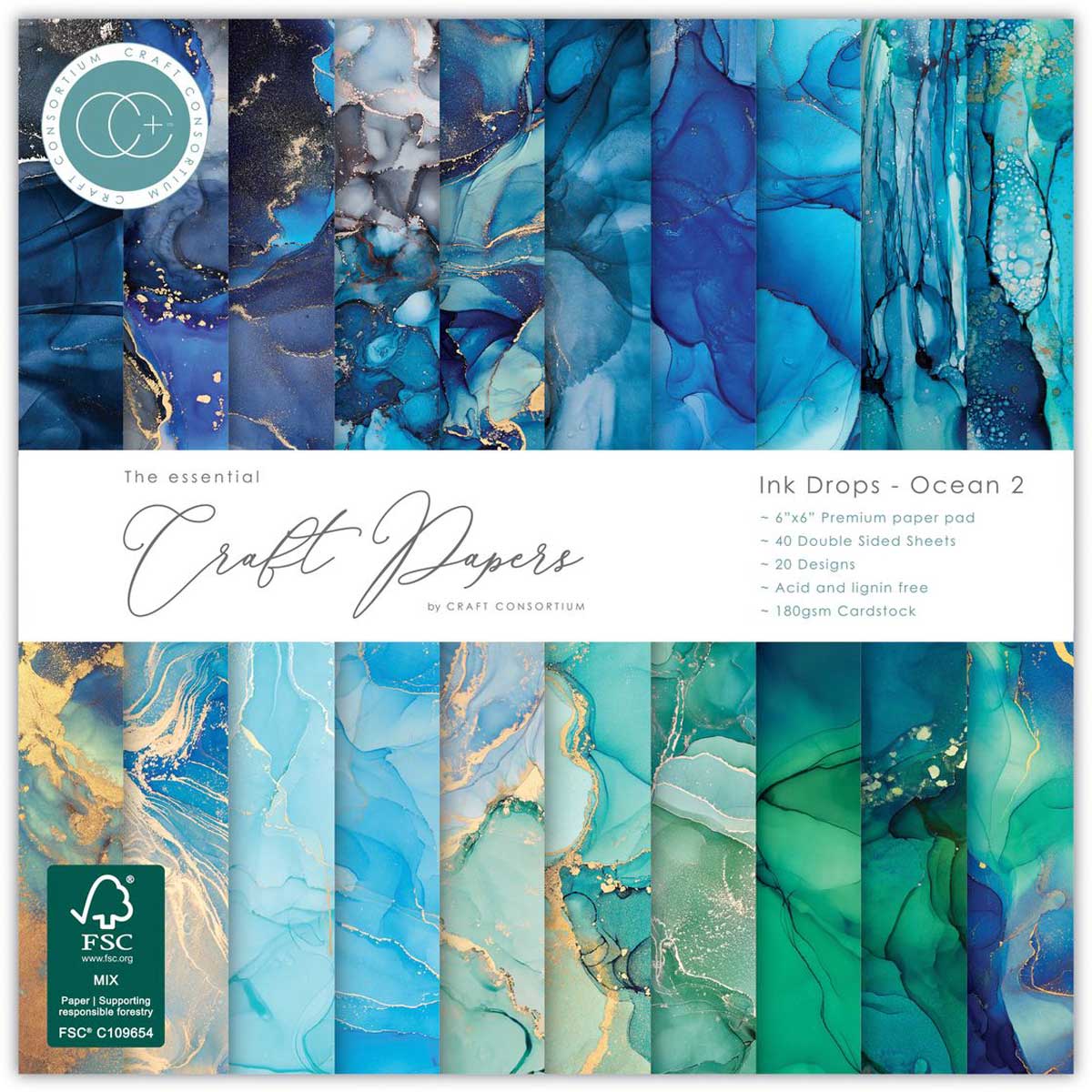 Craft Consortium 6" x 6" Paper Pad - Ink Drops Ocean 2 [CCEPAD041B]