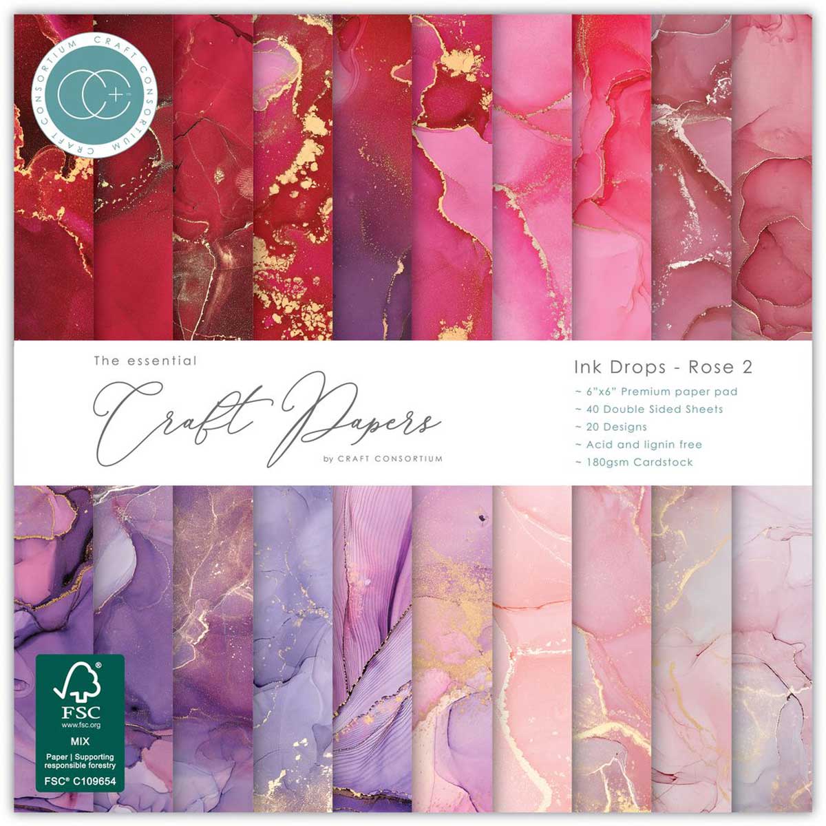 Craft Consortium 6" x 6" Paper Pad - Ink Drops Rose 2 [CCEPAD040B]