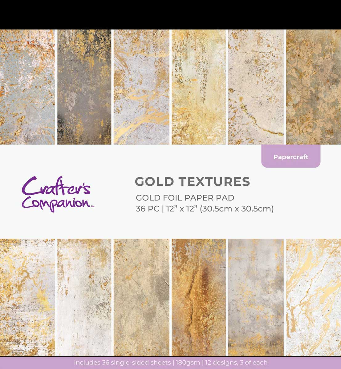 Crafter's Companion 12" x 12" Paper Pad - Gold Textures [CC-PAD12-GOLDTEX]