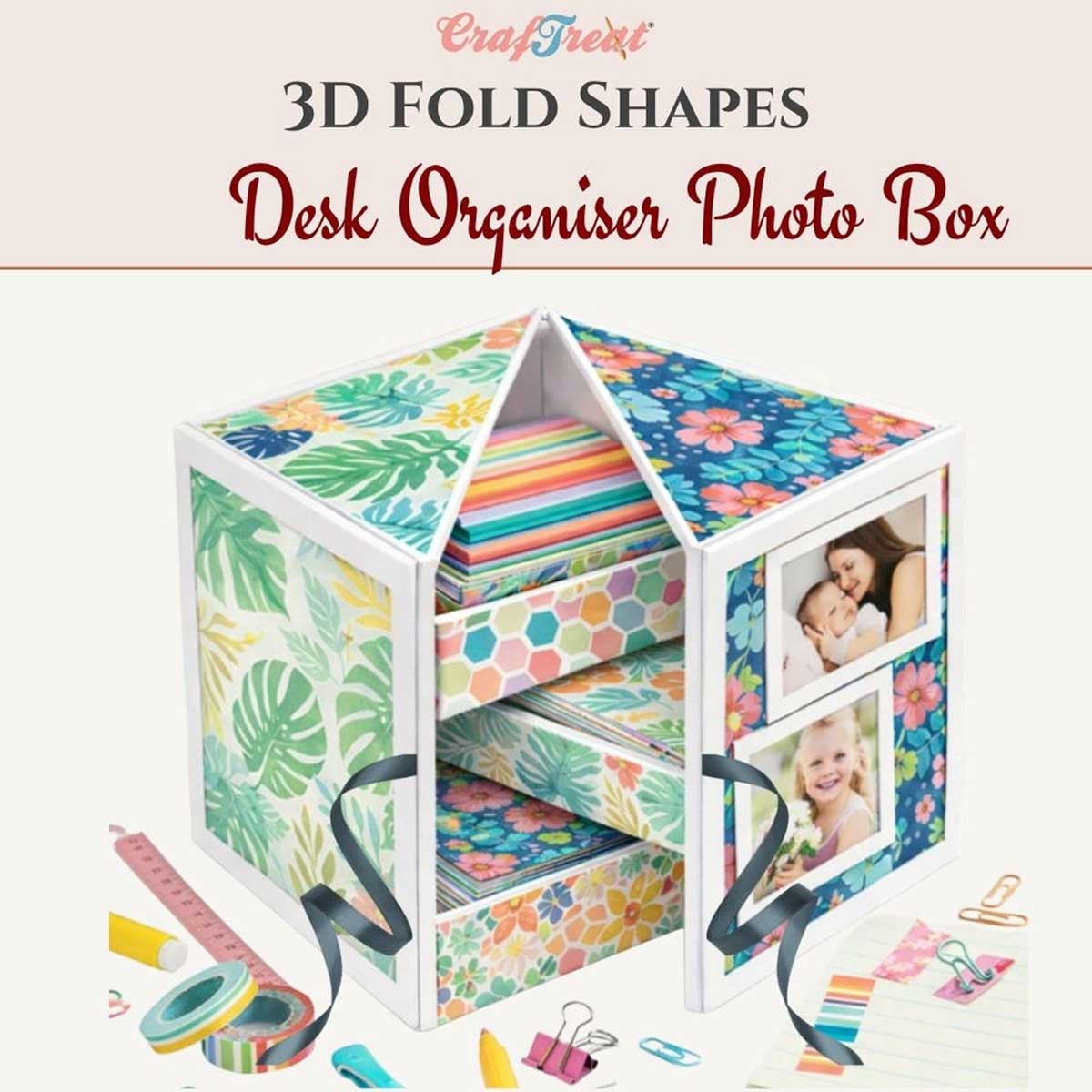CrafTreat 3D Fold Shapes - Desk Organiser Photo Box - White [CFS017]