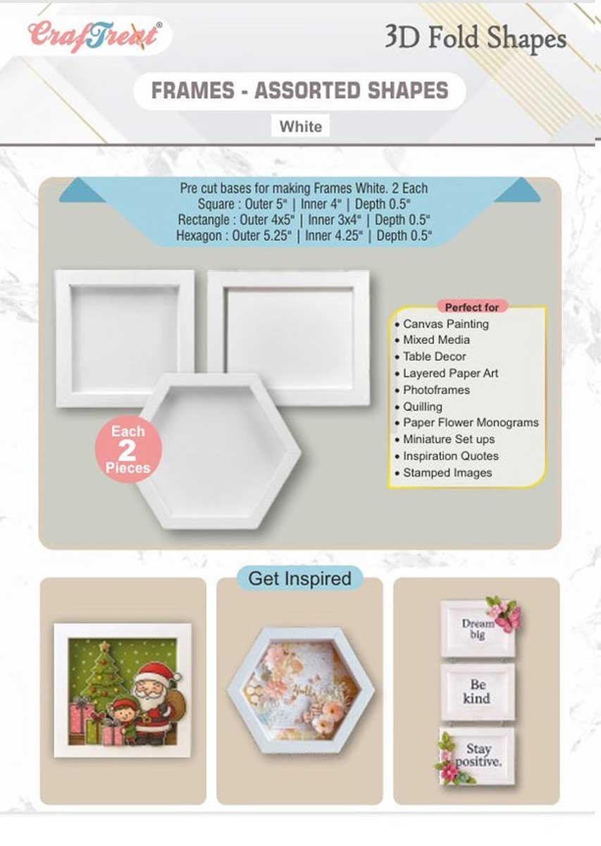 CrafTreat 3D Fold Shapes - Frames - Assorted Shapes White [CFS013]