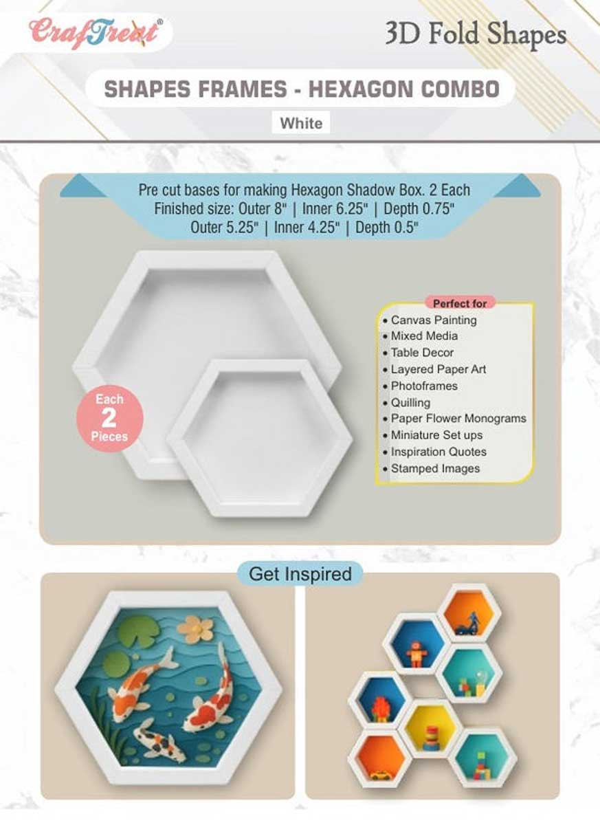 CrafTreat 3D Fold Shapes - Frames - Hexagon Combo White [CFS012]