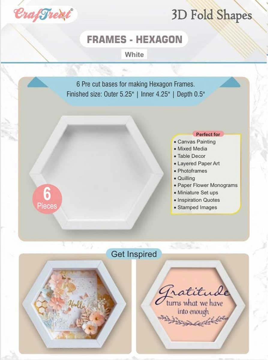 CrafTreat 3D Fold Shapes - Frames - Hexagon White [CFS007]