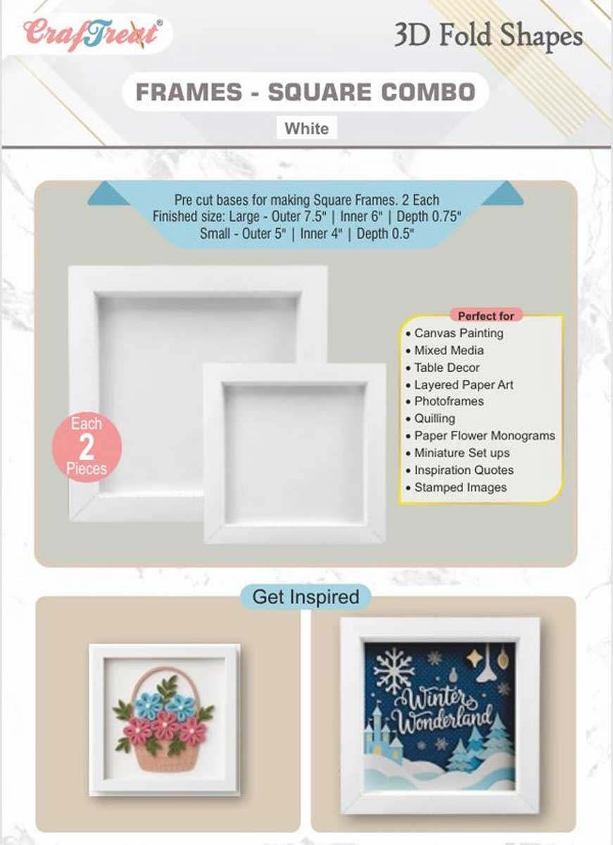 CrafTreat 3D Fold Shapes - Frames - Square Combo White [CFS010]