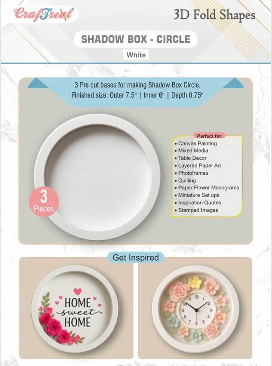 CrafTreat 3D Fold Shapes - Shadow Box - Circle White [CFS009]