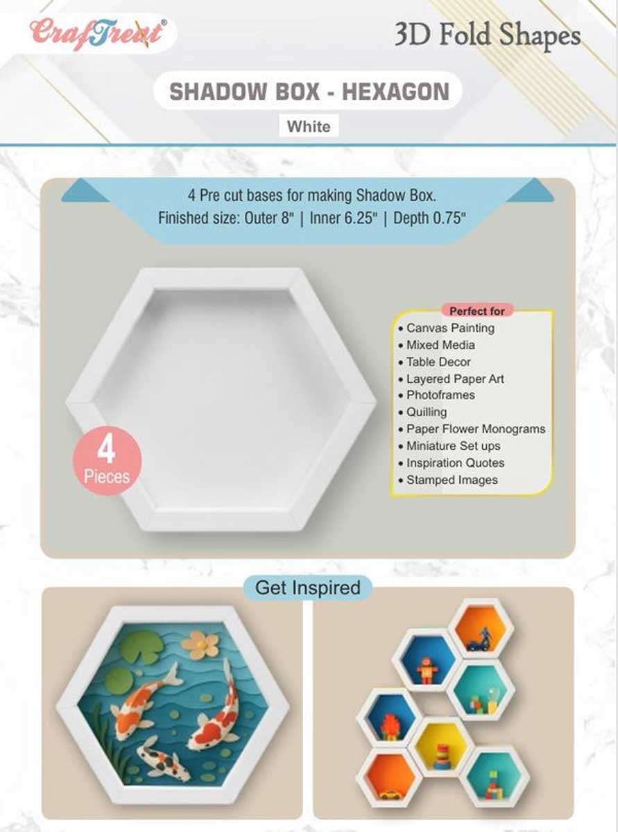 CrafTreat 3D Fold Shapes - Shadow Box - Hexagon White [CFS008]