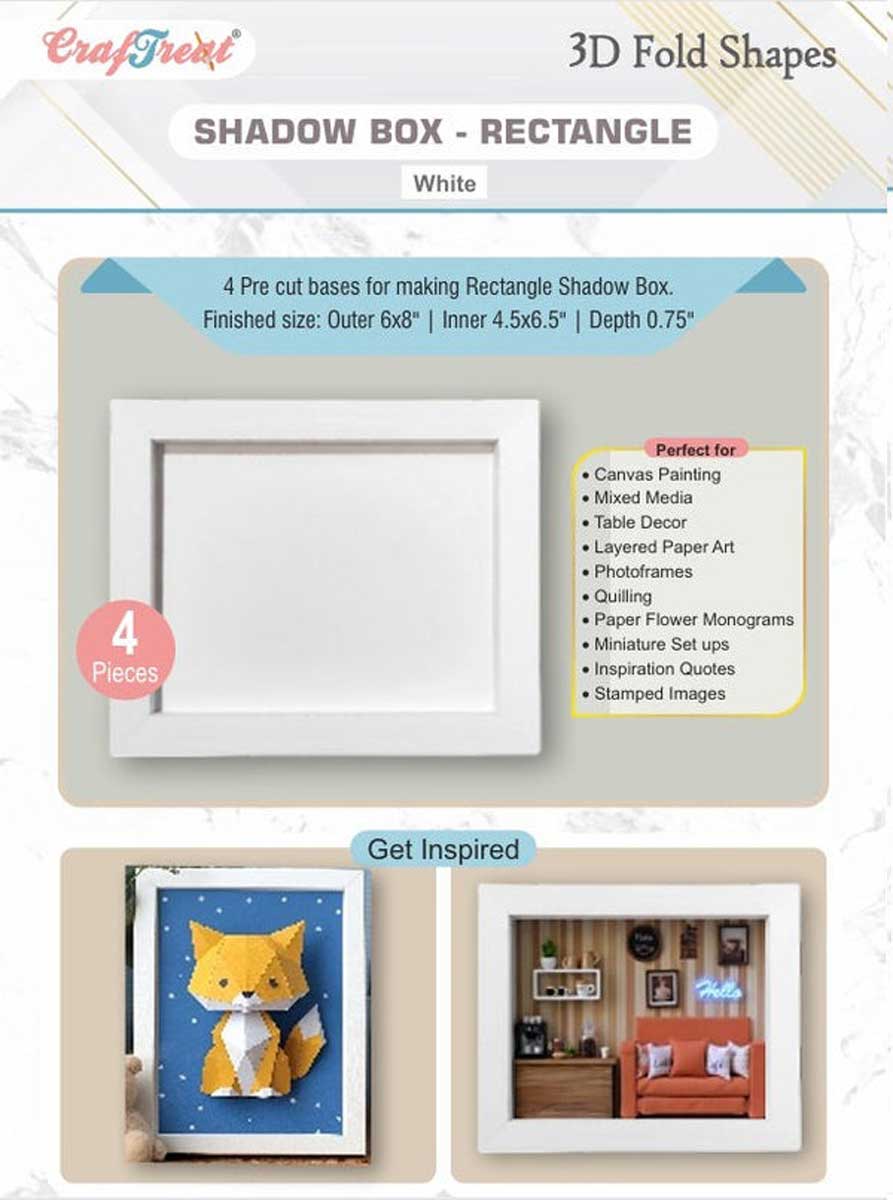 CrafTreat 3D Fold Shapes - Shadow Box - Rectangle White [CFS006]