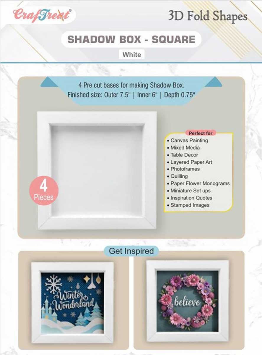 CrafTreat 3D Fold Shapes - Shadow Box - Square White [CFS004]