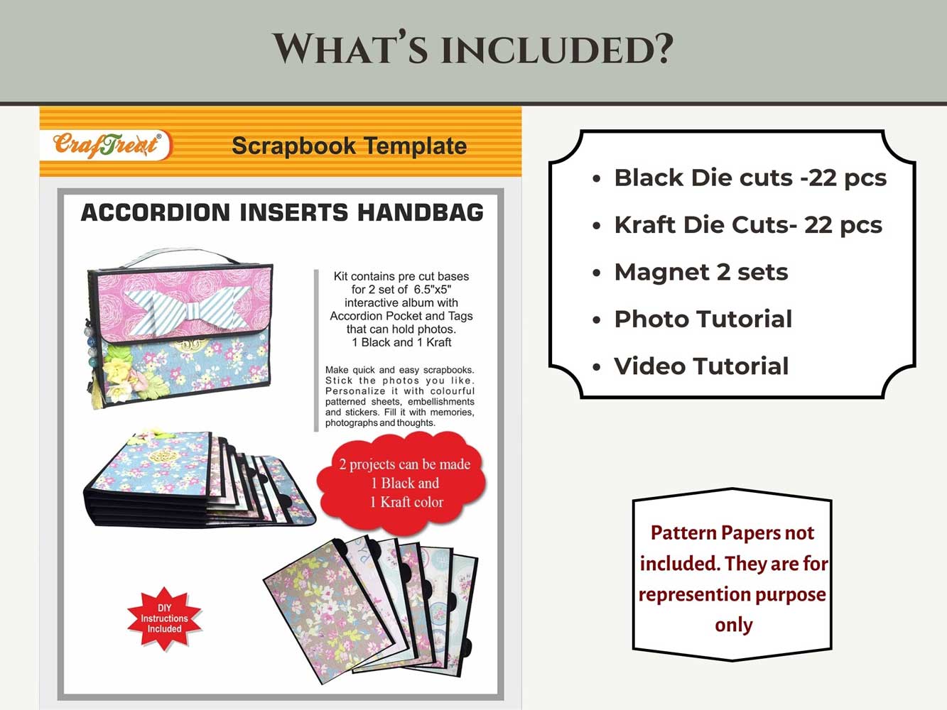 CrafTreat Scrapbook Blanks - Accordion Inserts Handbag - Black & Kraft [CAB011]