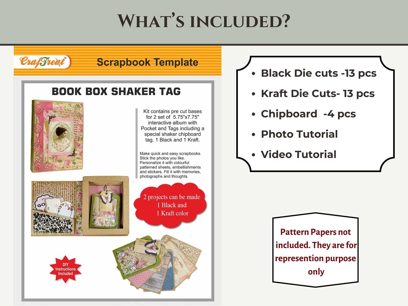 CrafTreat Scrapbook Blanks - Book Box Shaker Tag - Black & Kraft [CAB010]