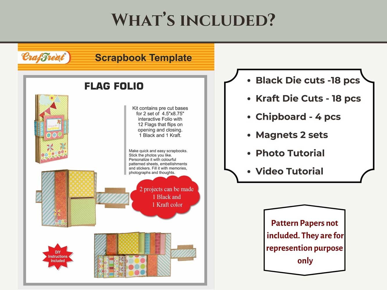 CrafTreat Scrapbook Blanks - Flag Folio - Black & Kraft [CAB007]