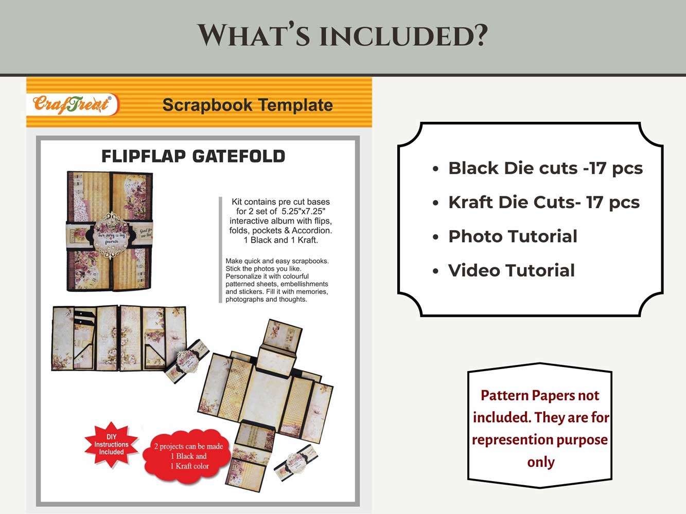 CrafTreat Scrapbook Blanks - Flipflap Gatefold - Black & Kraft  [CAB005]
