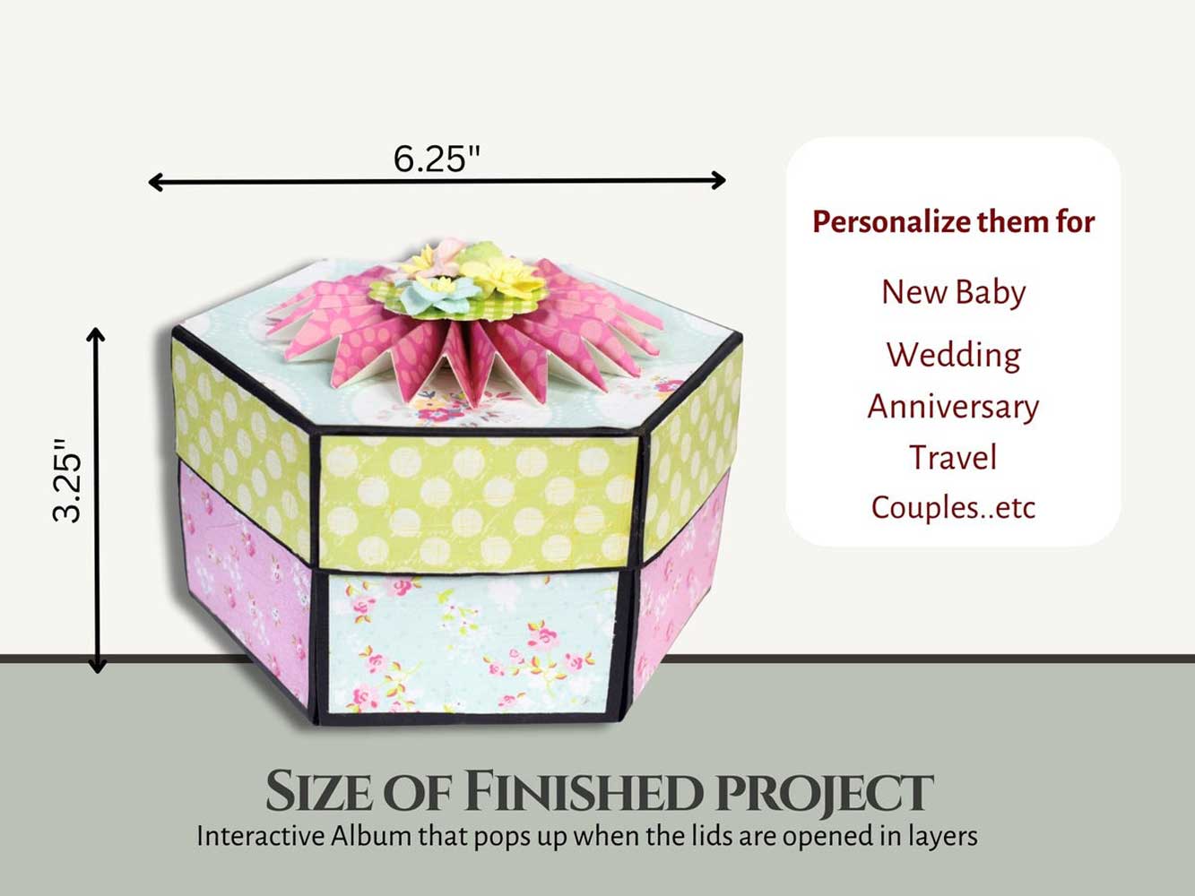 CrafTreat Scrapbook Blanks - Hexagon Explosion Box - Black & Kraft [CAB015] - Image 2