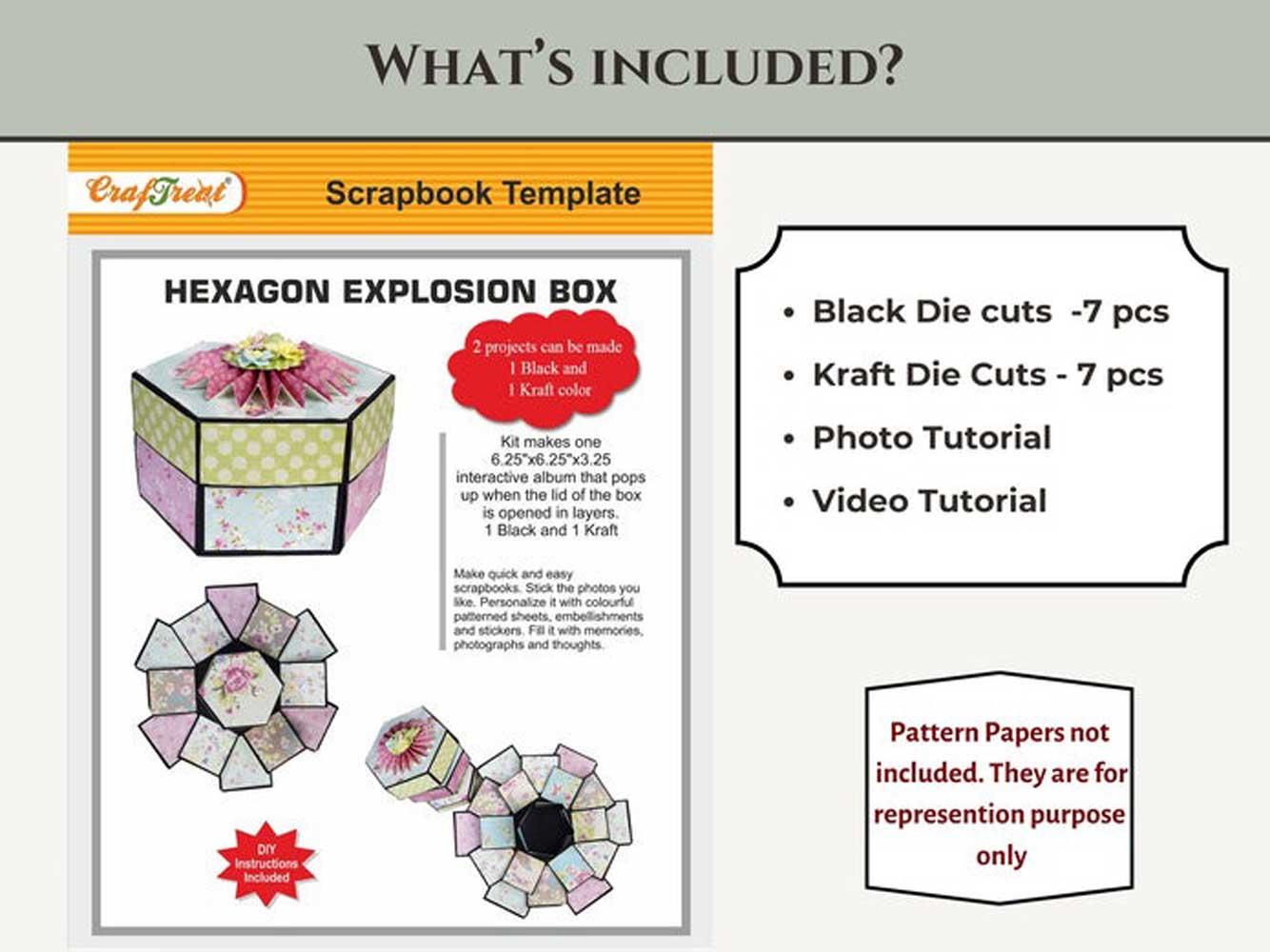CrafTreat Scrapbook Blanks - Hexagon Explosion Box - Black & Kraft [CAB015]