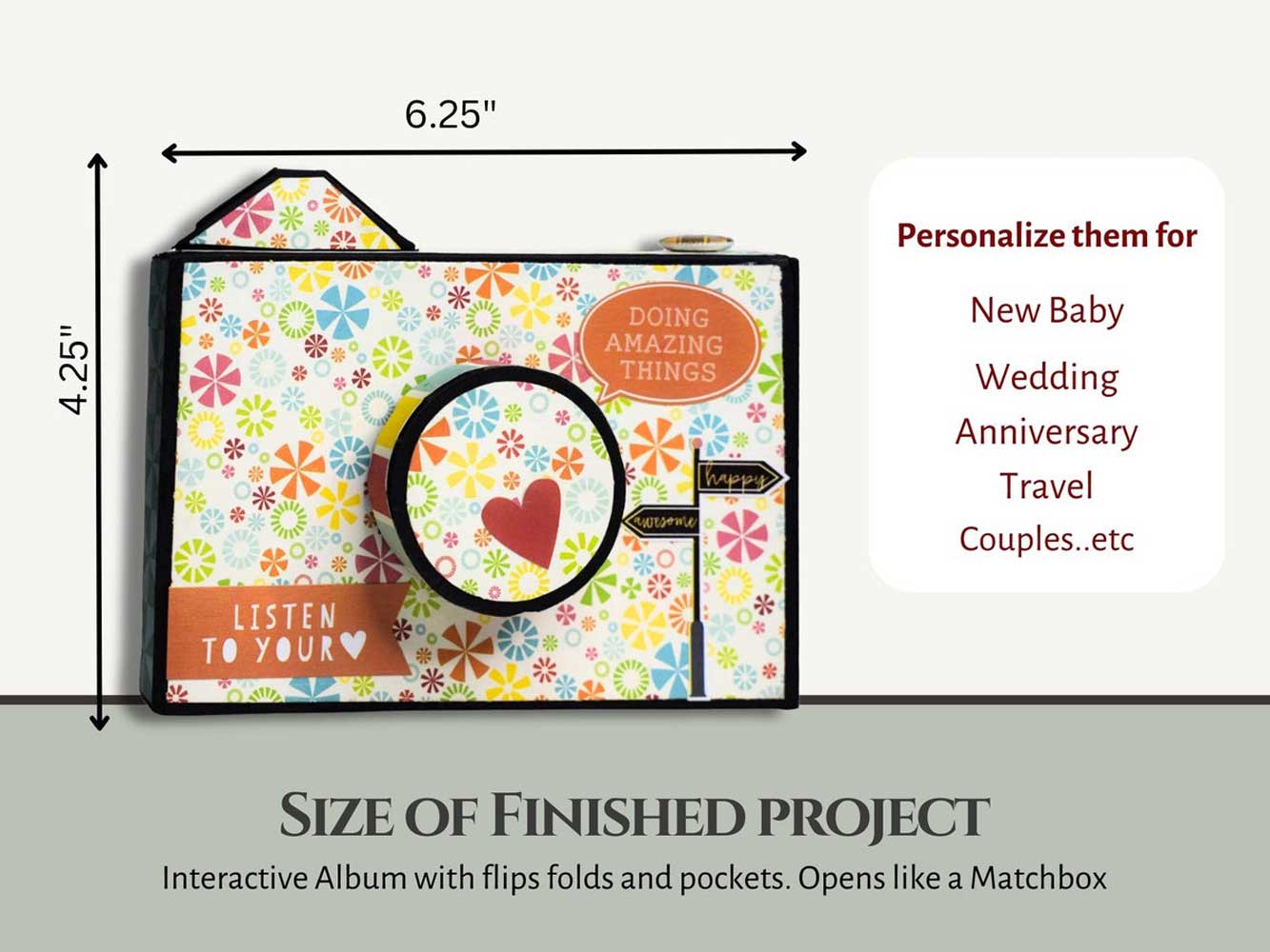 CrafTreat Scrapbook Blanks - Matchbox Camera - Black & Kraft [CAB009] - Image 2