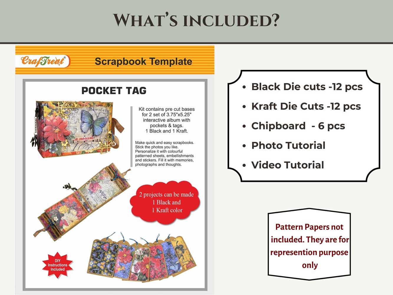 CrafTreat Scrapbook Blanks - Pocket Tag - Black & Kraft [CAB006]