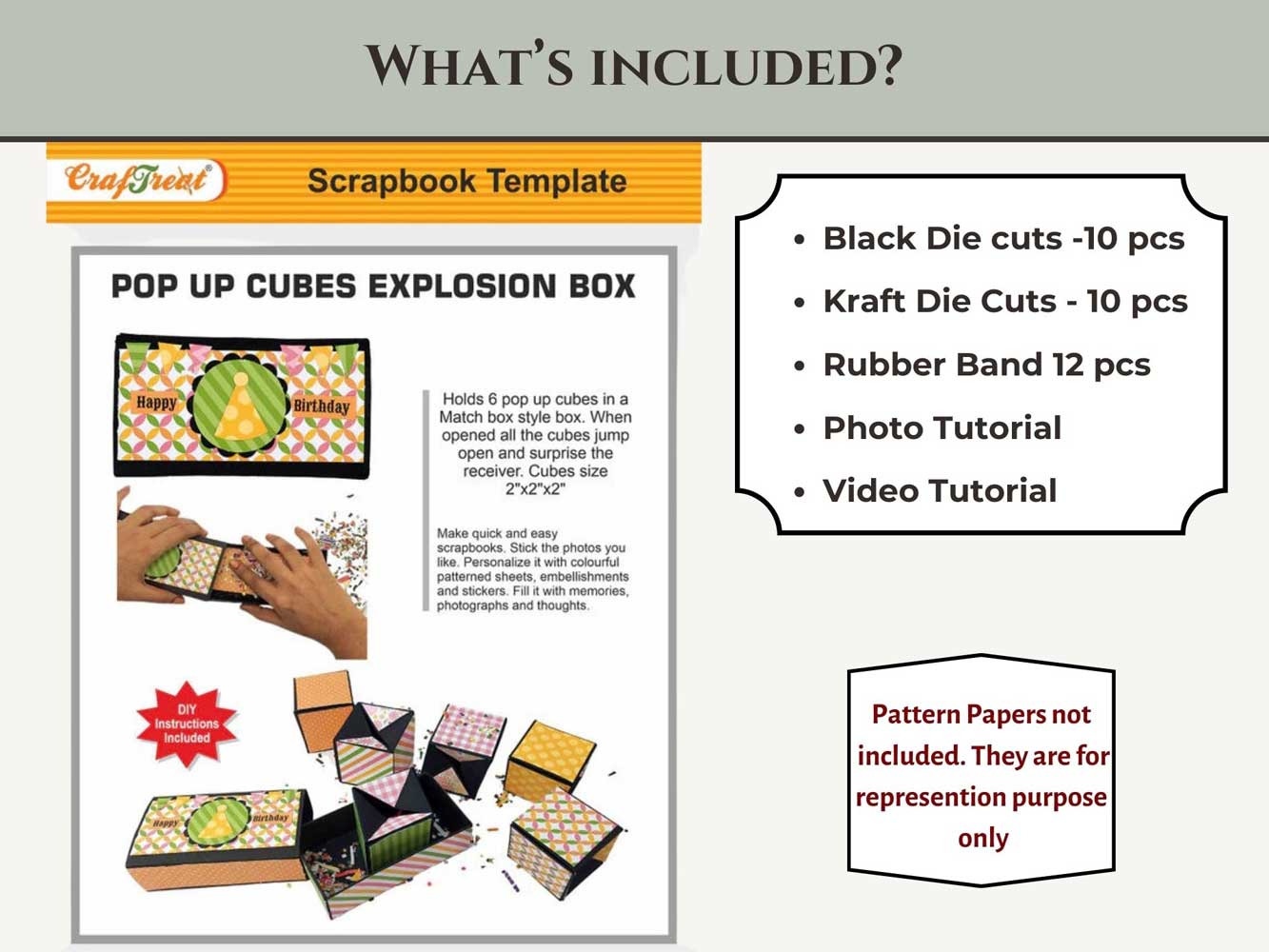 CrafTreat Scrapbook Blanks - Pop Up Cubes Explosion Box - Black & Kraft [CAB021]