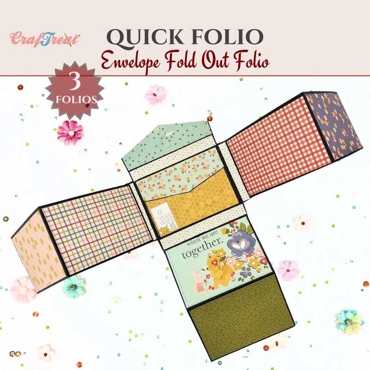 CrafTreat Scrapbook Blanks - Quick Folio Envelope Fold Out Folio - Black, Kraft & White [CQF012]