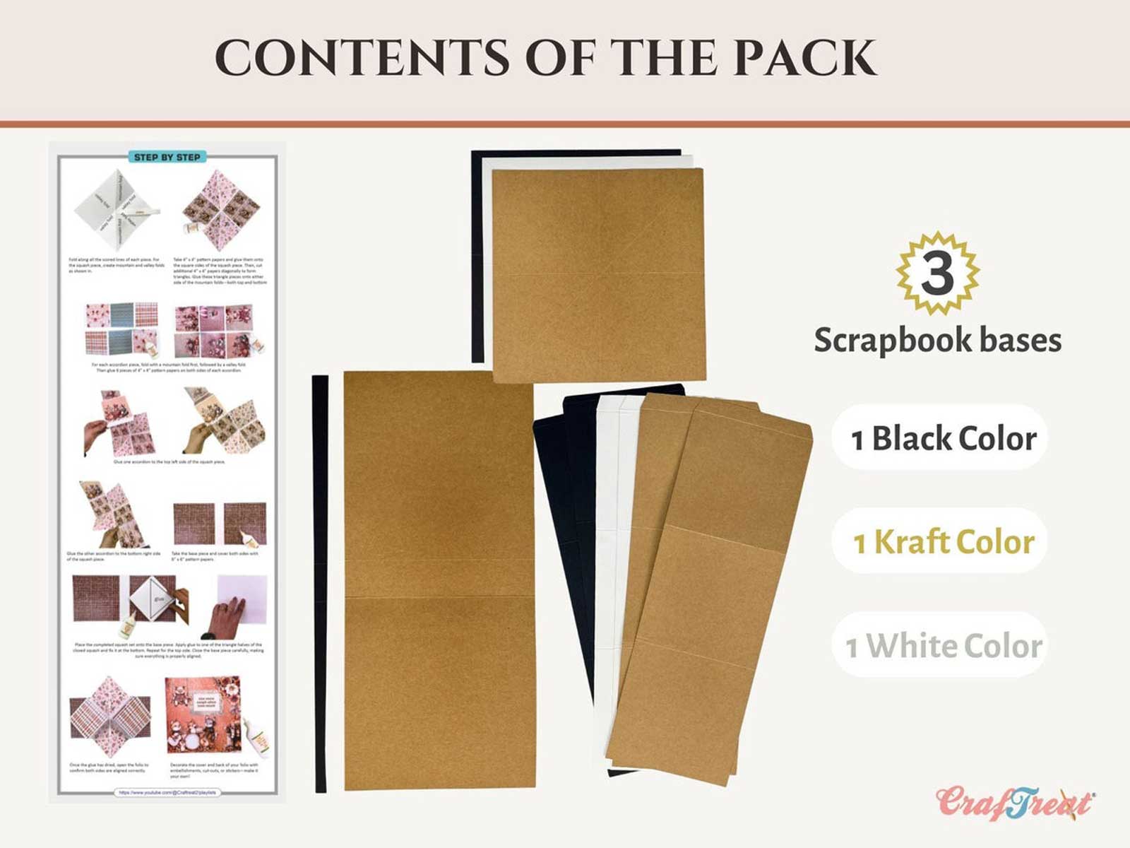 CrafTreat Scrapbook Blanks - Quick Folio - Squash Accordion - Black, Kraft & White [CQF009] - Image 3
