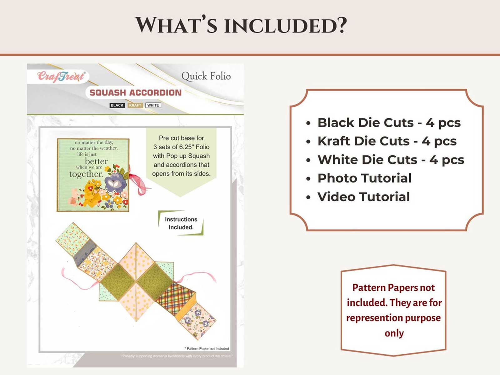 CrafTreat Scrapbook Blanks - Quick Folio - Squash Accordion - Black, Kraft & White [CQF009]