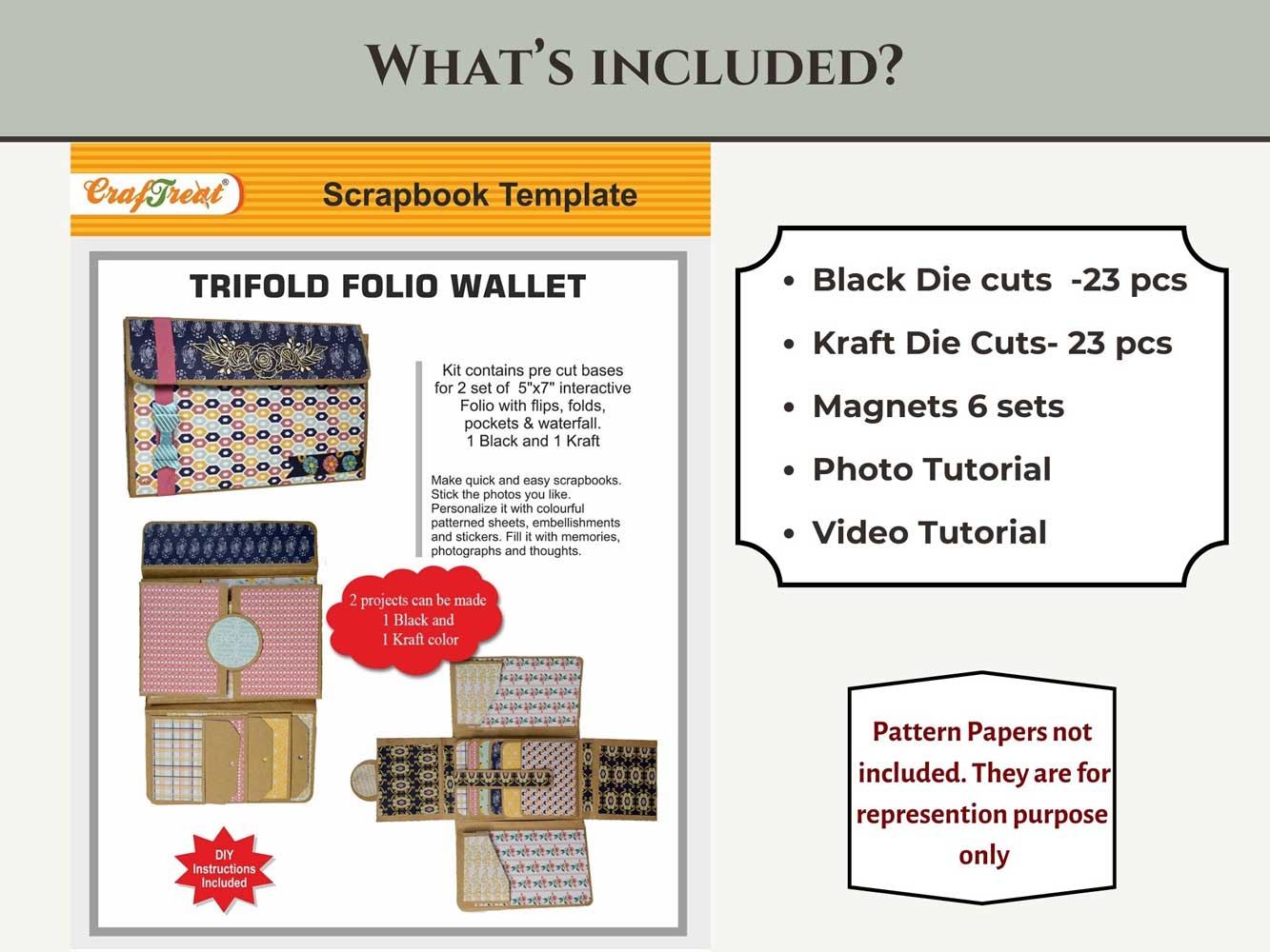 CrafTreat Scrapbook Blanks - Trifold Folio Wallet - Black & Kraft [CAB003]