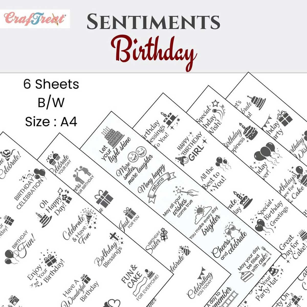 CrafTreat Sentiment Sheets - Birthday Sentiments [CSS003]