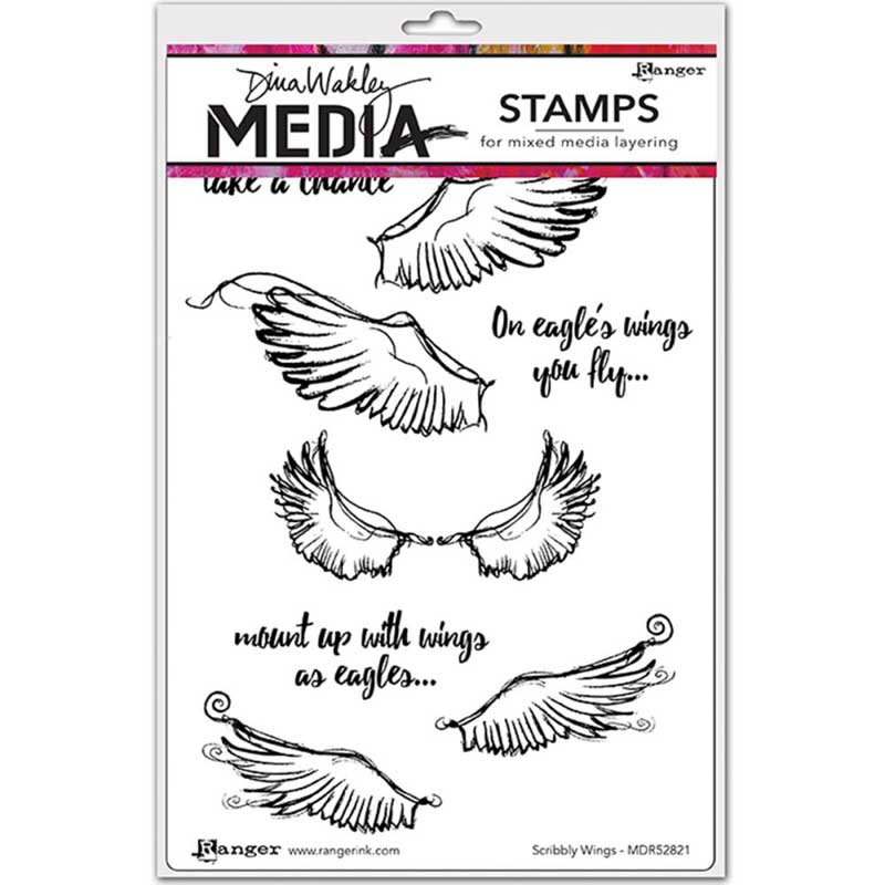 Dina Wakley Media Unmounted Rubber Stamp - Scribbly Wings 