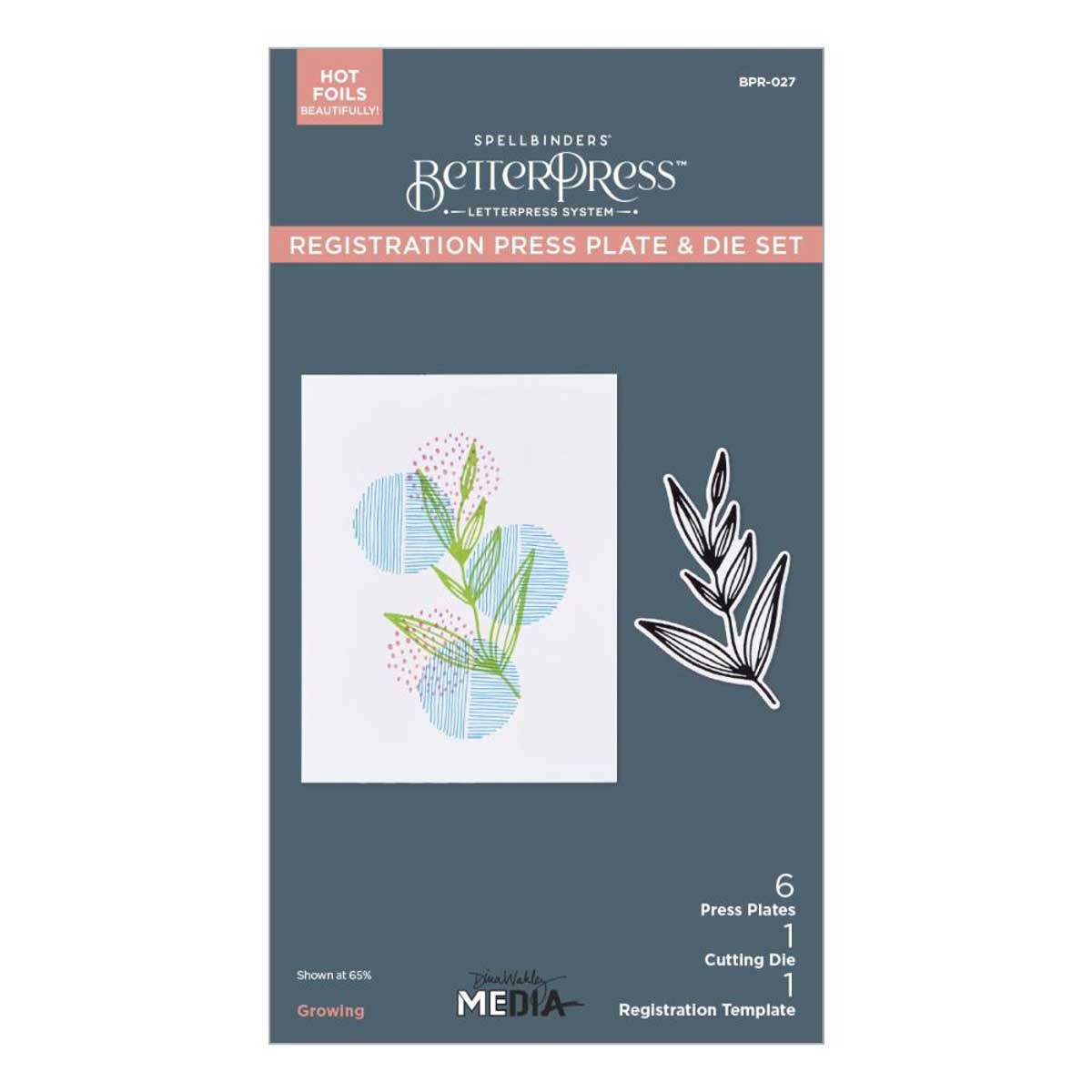 Dina Wakley / Spellbinders Modern Botanicals Collection - Betterpress Registration Press Plate & Die Set - Growing [BPR-027] - Image 2