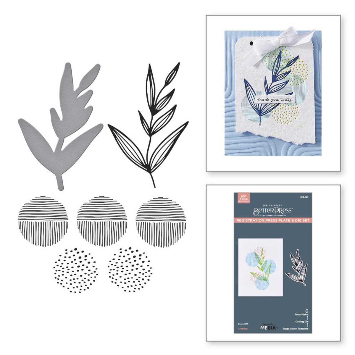 Dina Wakley / Spellbinders Modern Botanicals Collection - Betterpress Registration Press Plate & Die Set - Growing [BPR-027]