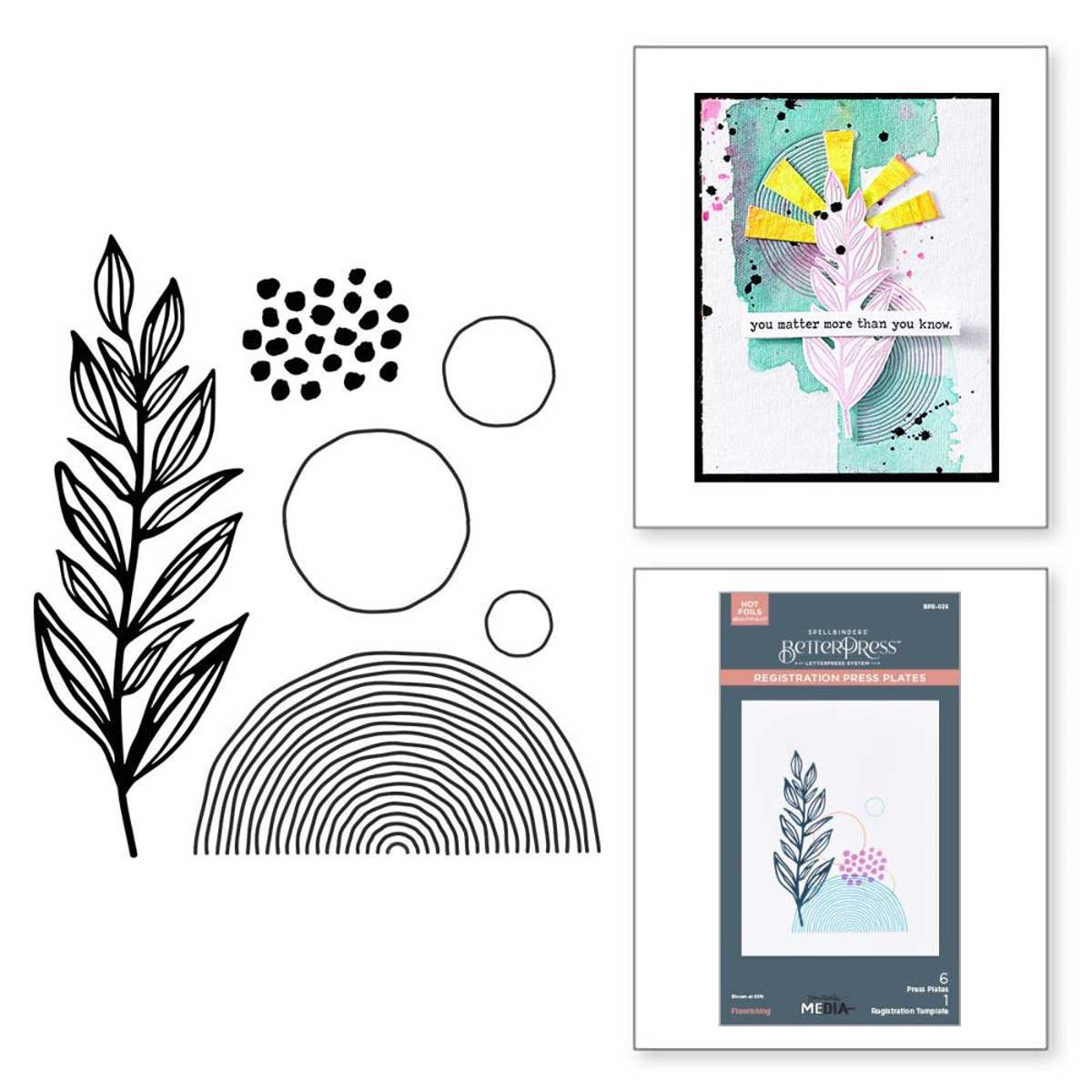 Dina Wakley / Spellbinders Modern Botanicals Collection - Betterpress Registration Press Plates - Flourishing [BPR-026]