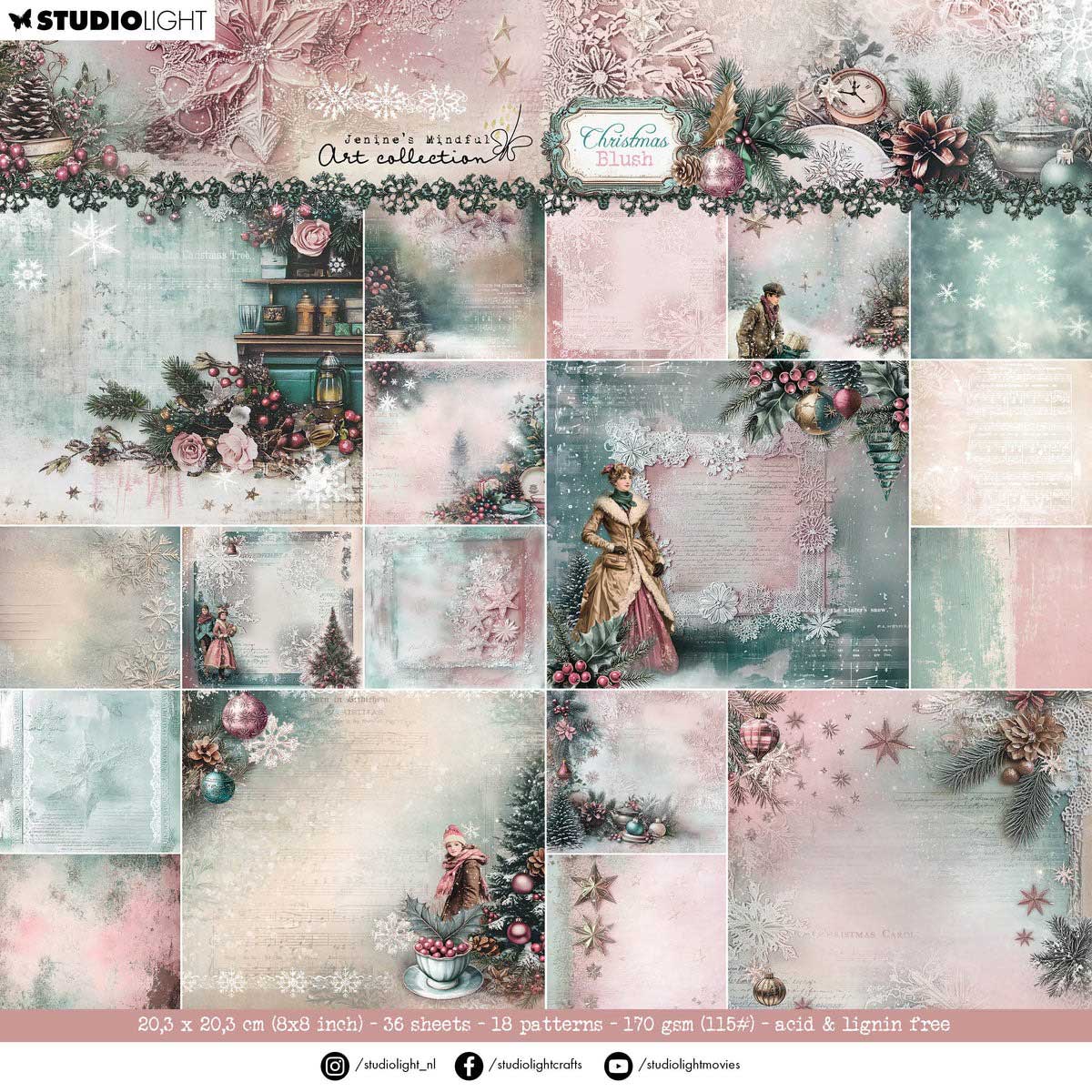 Jenine's Mindful Art Christmas Blush Collection - 8" x 8" Backgrounds Paper Pad [JMA-CB-DPP393]