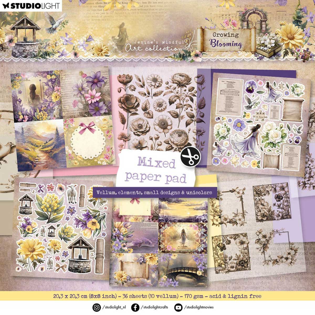 Jenine's Mindful Art Growing & Blooming Collection - 8" x 8" Mixed Paper Pad [JMA-GB-MPP322]