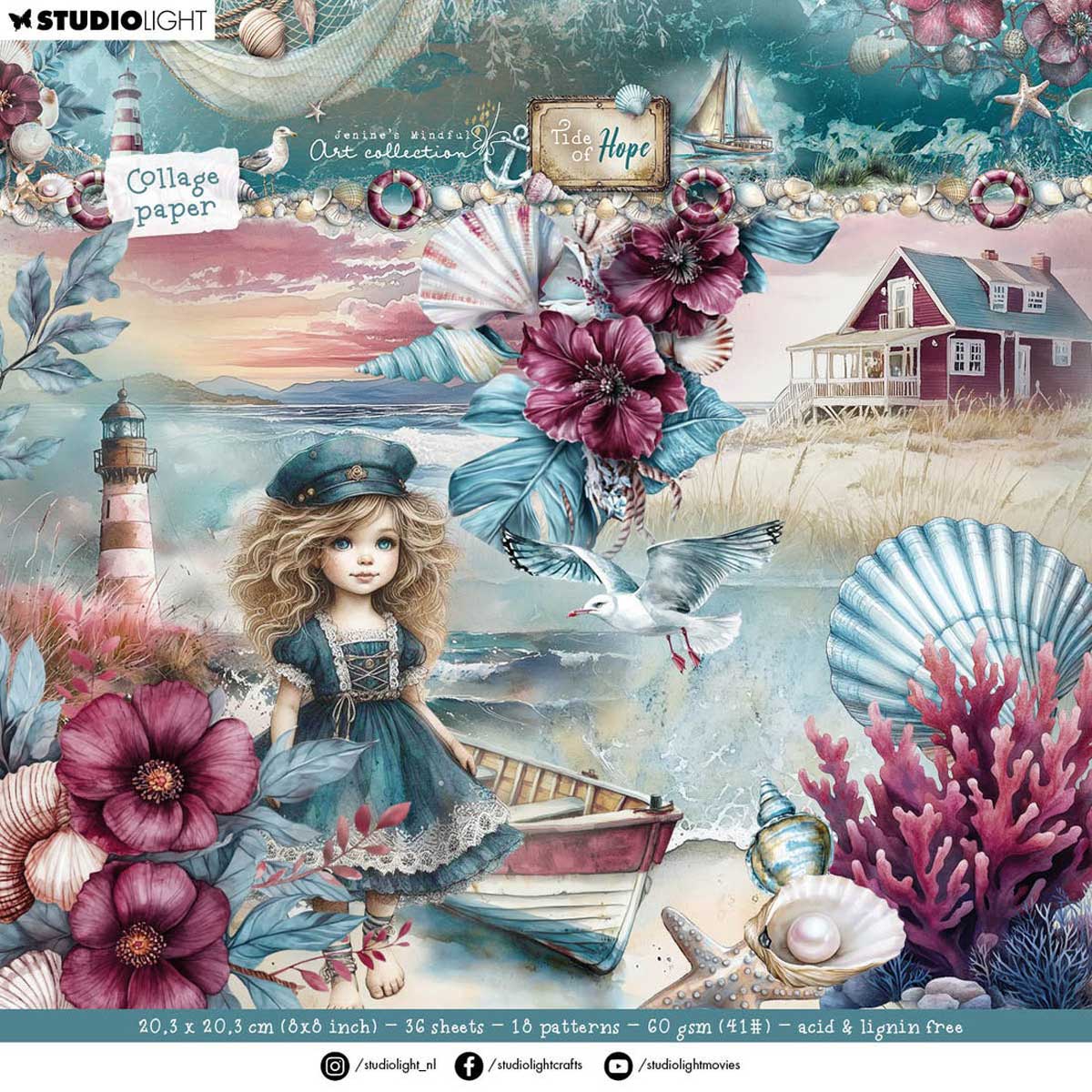 Jenine's Mindful Art Tide Of Hope Collection - 8" x 8" Collage Paper Pad [JMA-TH-CPP432]