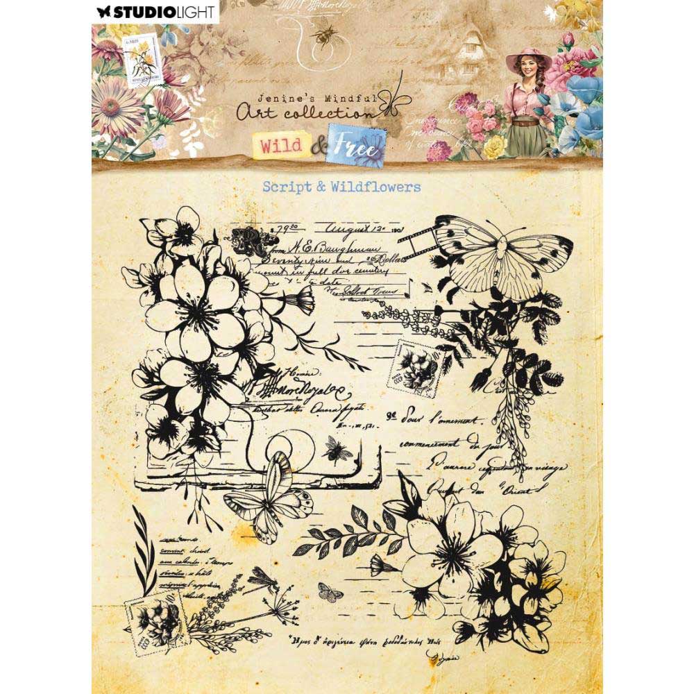 Jenine's Mindful Art Wild & Free Collection - Clear Stamp - Script & Wildflowers [JMA-WAF-STAMP671]