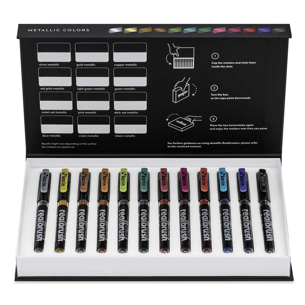 Karin Realbrush Markers - Set Of 12 Metallic [32C1] - Joggles.com