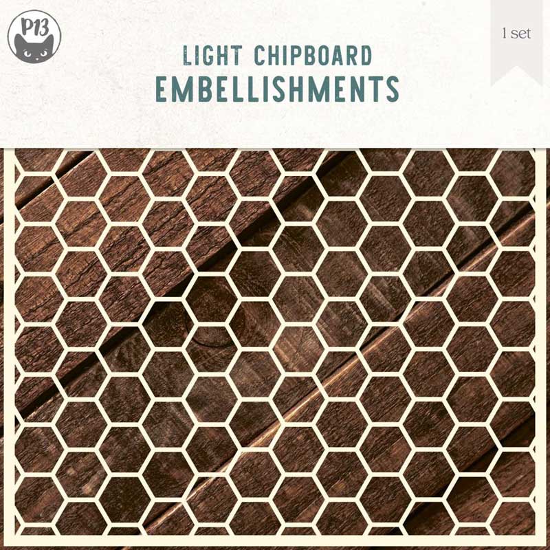P13 Light Chipboard Embellishments Hexagon Backgrounds Large [P13CHI