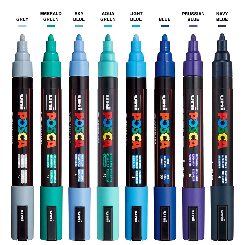 POSCA Paint Pens PC-5M - Set Of 8 Cool Colors [PX302992000] 